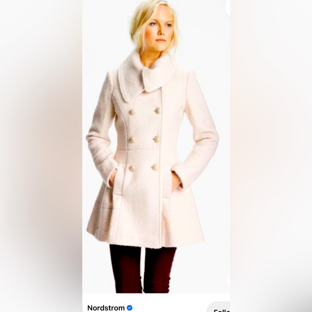 Vintage Guess Double Breasted Bouclé Coat White Wool Coat Size Large Women